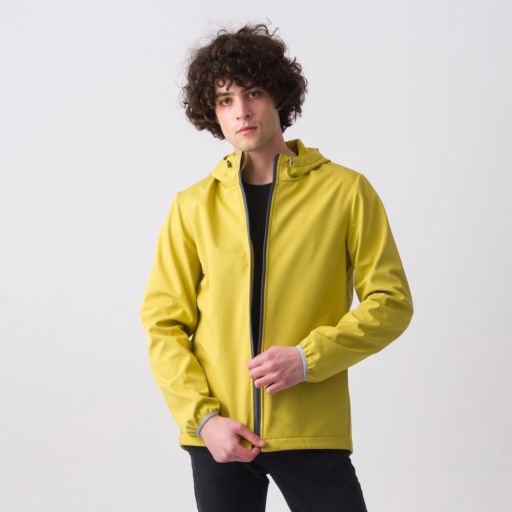 Lime green thick softshell coat for men
